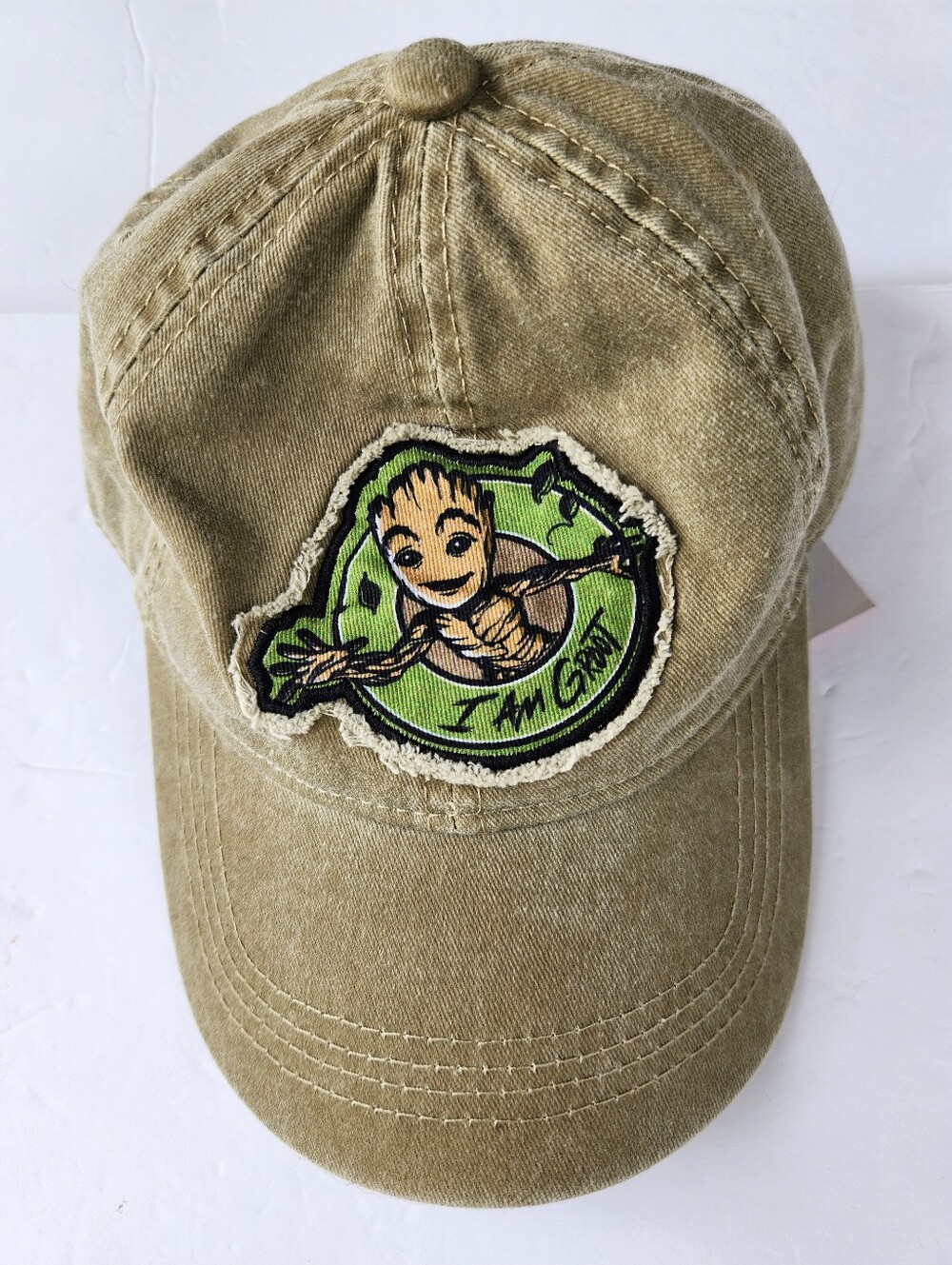Disney Parks Marvel "I AM GROOT" Guardians of the Galaxy Tan Distressed Cap NWT
